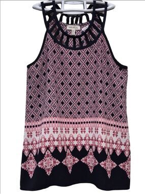 Faith & Joy Lattice Halter Neck Tank Top Geometric Boho Border Print Sz M